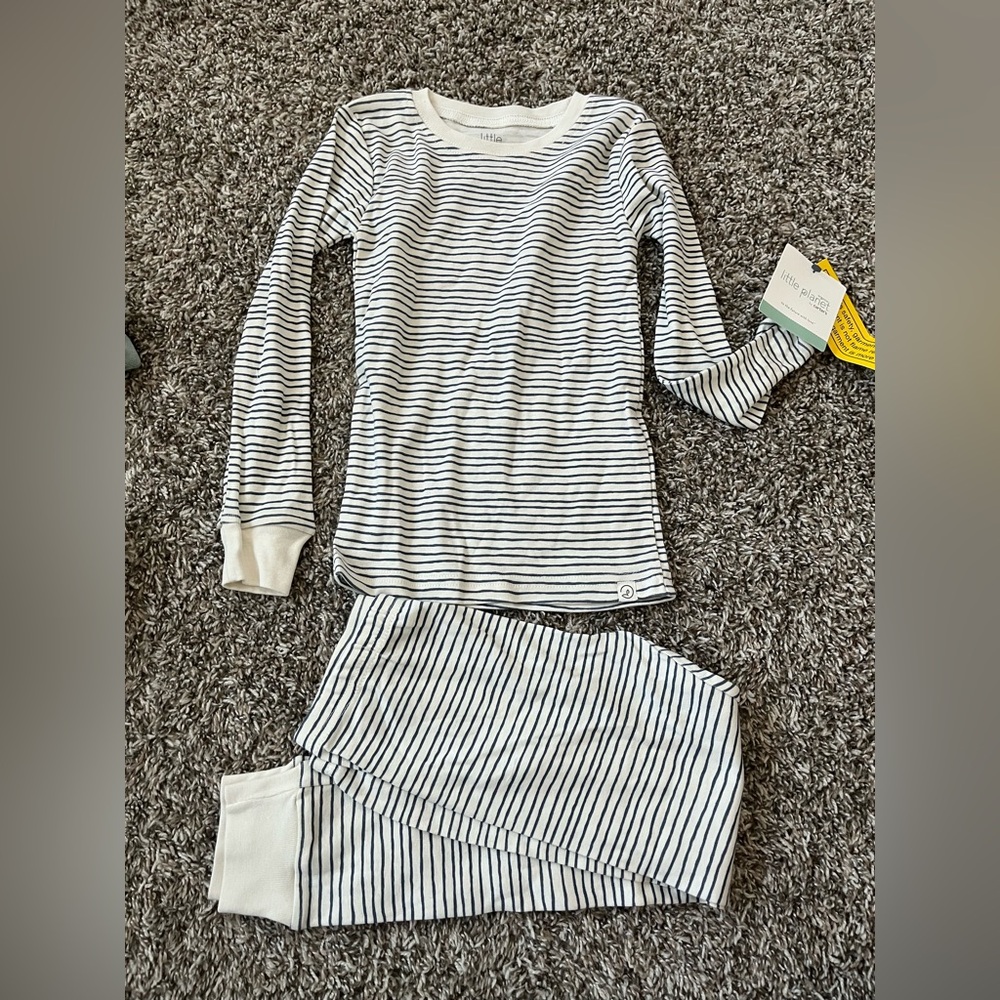 Carter's Little Planet White & Navy Stripe Long-Sleeve Pajama Set